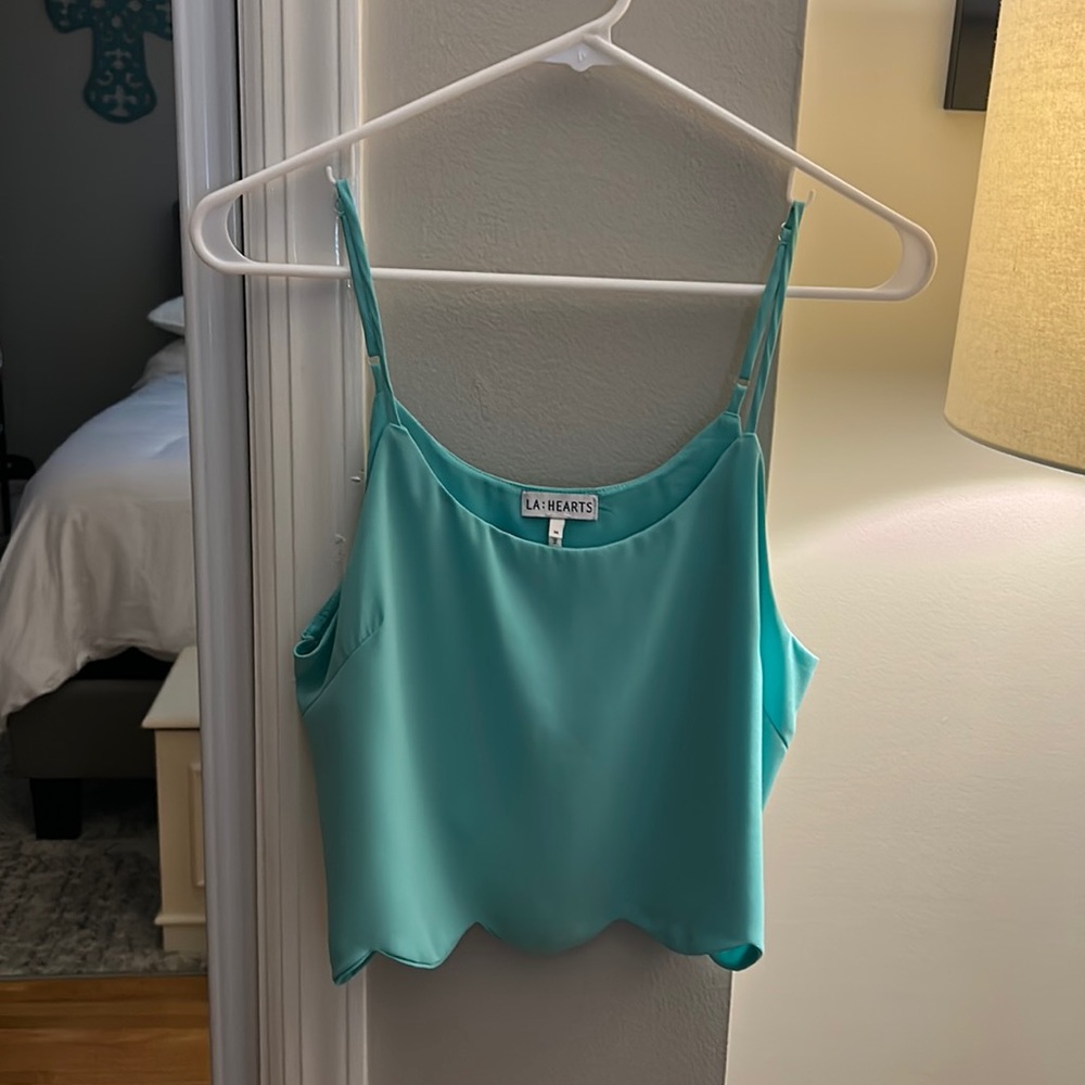 Tiffany blue crop top blouse size medium